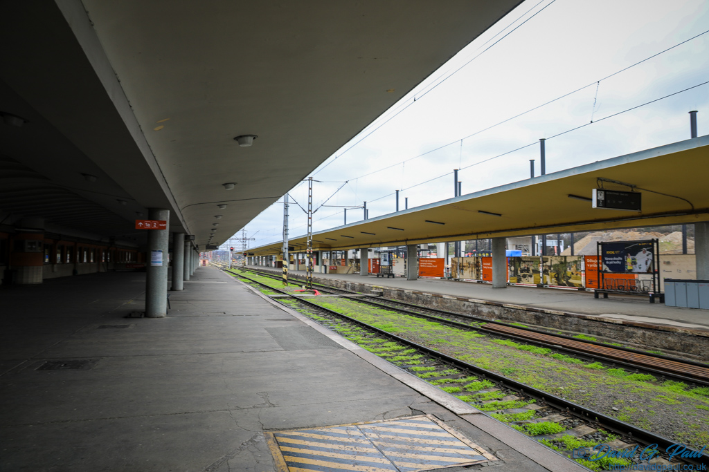 A sheltered train platform