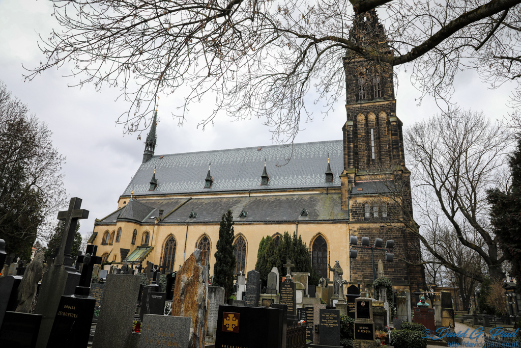 A church and graveyard
