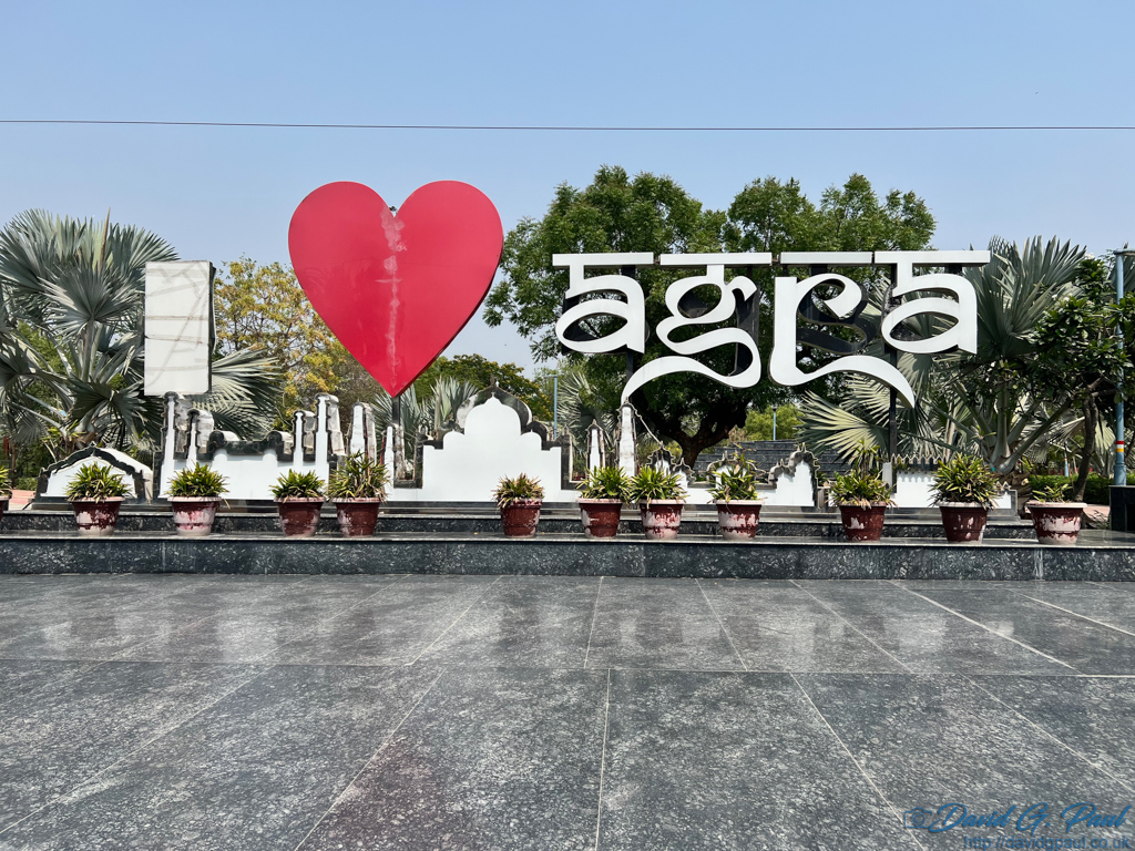 A large sign that reads "I", a red heart, and then "Agra" 