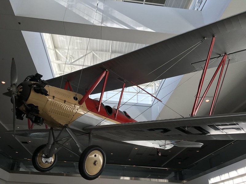 An aircraft suspended from the ceiling