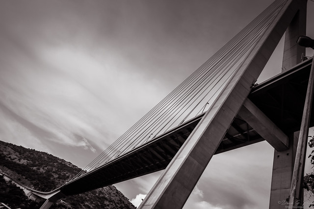 Dubrovnik suspension bridge in greyscale