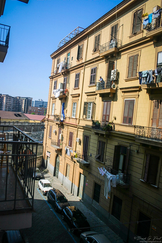 View down an alleyway from a balcony